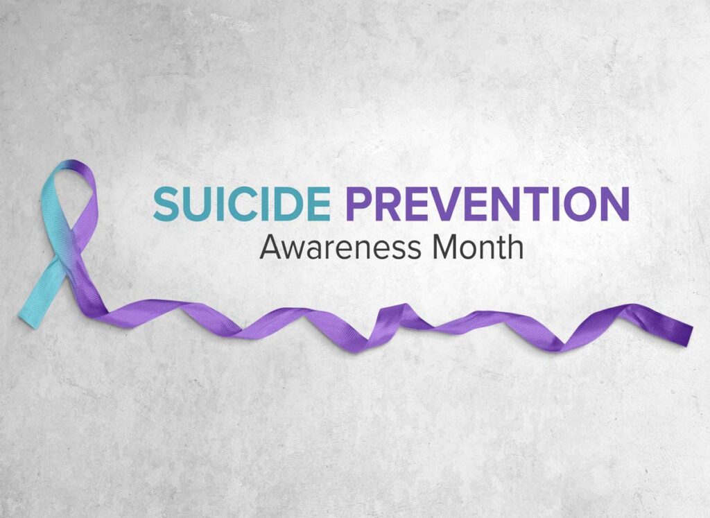 A banner that reads "Suicide Prevention Awareness Month"